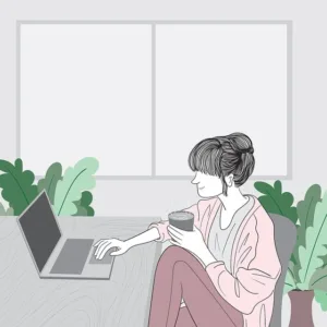 art women using computer with coffee