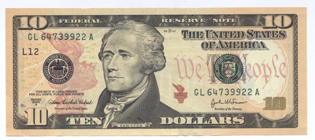 The United States ten-dollar bill ($10) is a denomination of U.S. currency. The obverse of the bill features the portrait of Alexander Hamilton