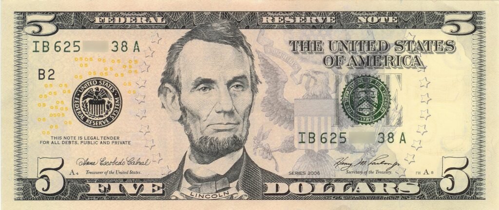 The United States five-dollar bill ($5) is a denomination of United States currency. The current $5 bill features U.S. president Abraham Lincoln